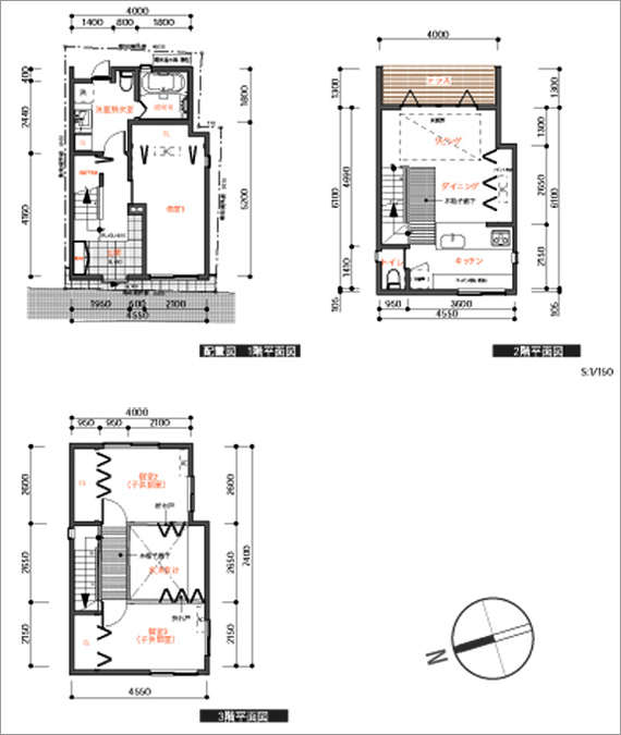 １２坪の施工例 空間がつながる木造３階建て狭小住宅 東京の狭小住宅の間取り 3階建て T W