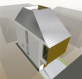 狭小住宅 間取り プラン：１４坪・空を望む窓のある木造２階建て住宅