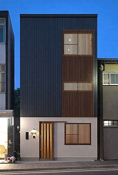 １２坪の施工例：台東区の下町に建つ、内部空間が上下に繋がる木造３階建て狭小住宅。