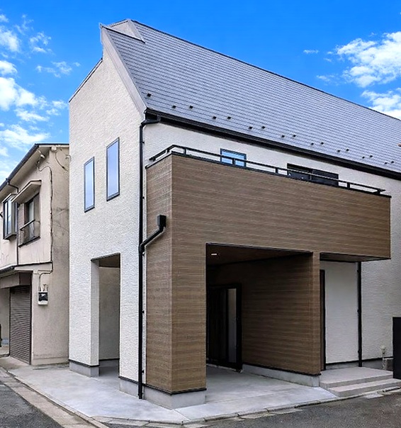 ２５坪の施工例：足立区西保木間の閑静な住宅に建つ木造３階建て都市型住宅。