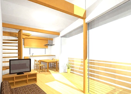 狭小住宅 間取りプラン例：１４坪の敷地に建つ「成長する」３階建て住宅。